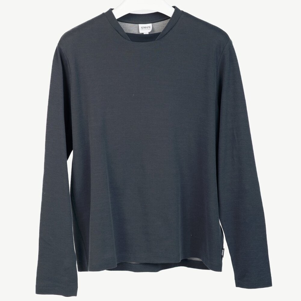Armani Collezioni Navy-Jersey Layered-Crewneck Long-Sleeve T-Shirt